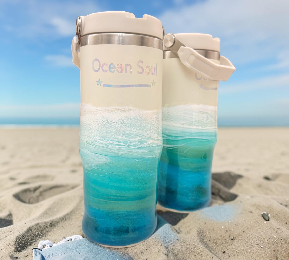 Ocean Soul Coastal Wave Tumbler – Turquoise Ocean & Sandy Beach Design