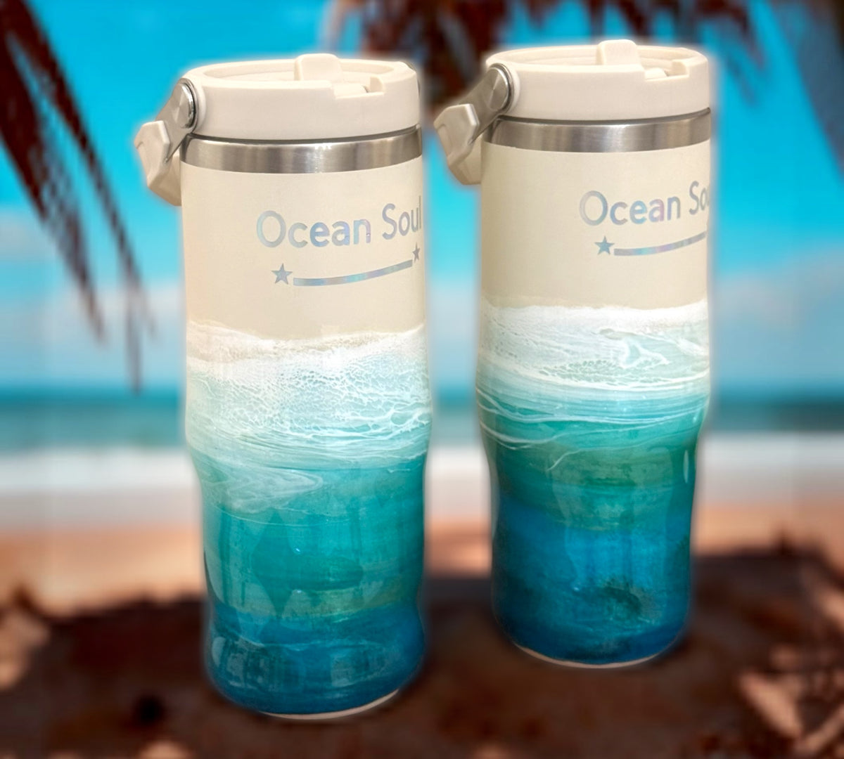 Ocean Soul Coastal Wave Tumbler – Turquoise Ocean & Sandy Beach Design