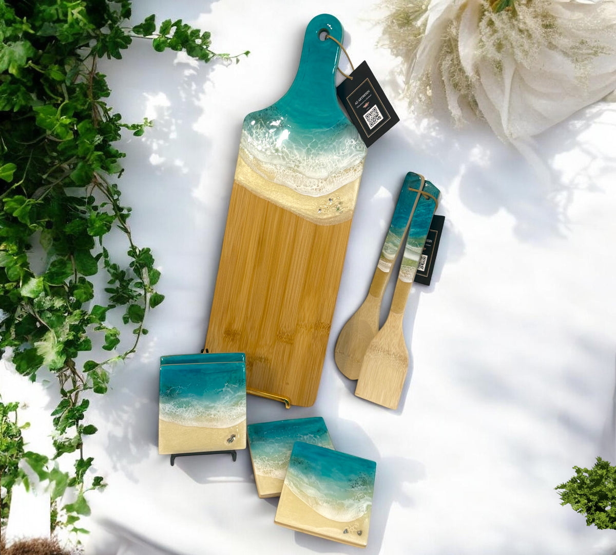 Tropical Beach Art Serving Board / Handmade Ocean-Inspired Board