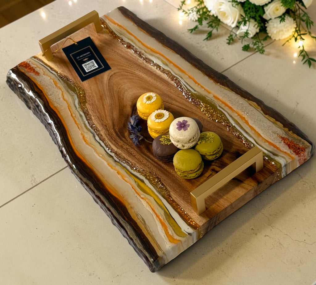 Handcrafted Geode & Wood Serving & Decorative Tray