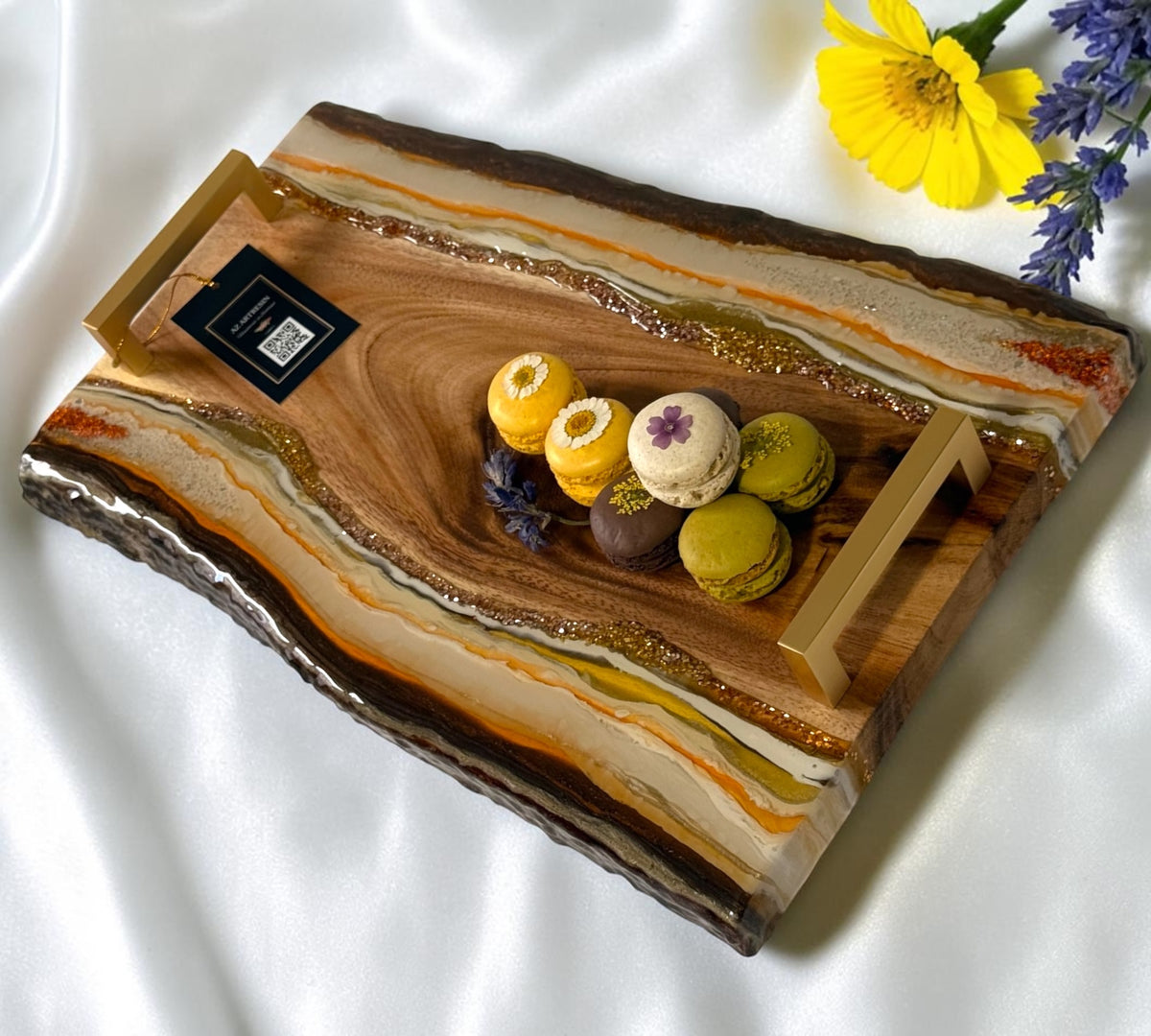 Handcrafted Geode & Wood Serving & Decorative Tray
