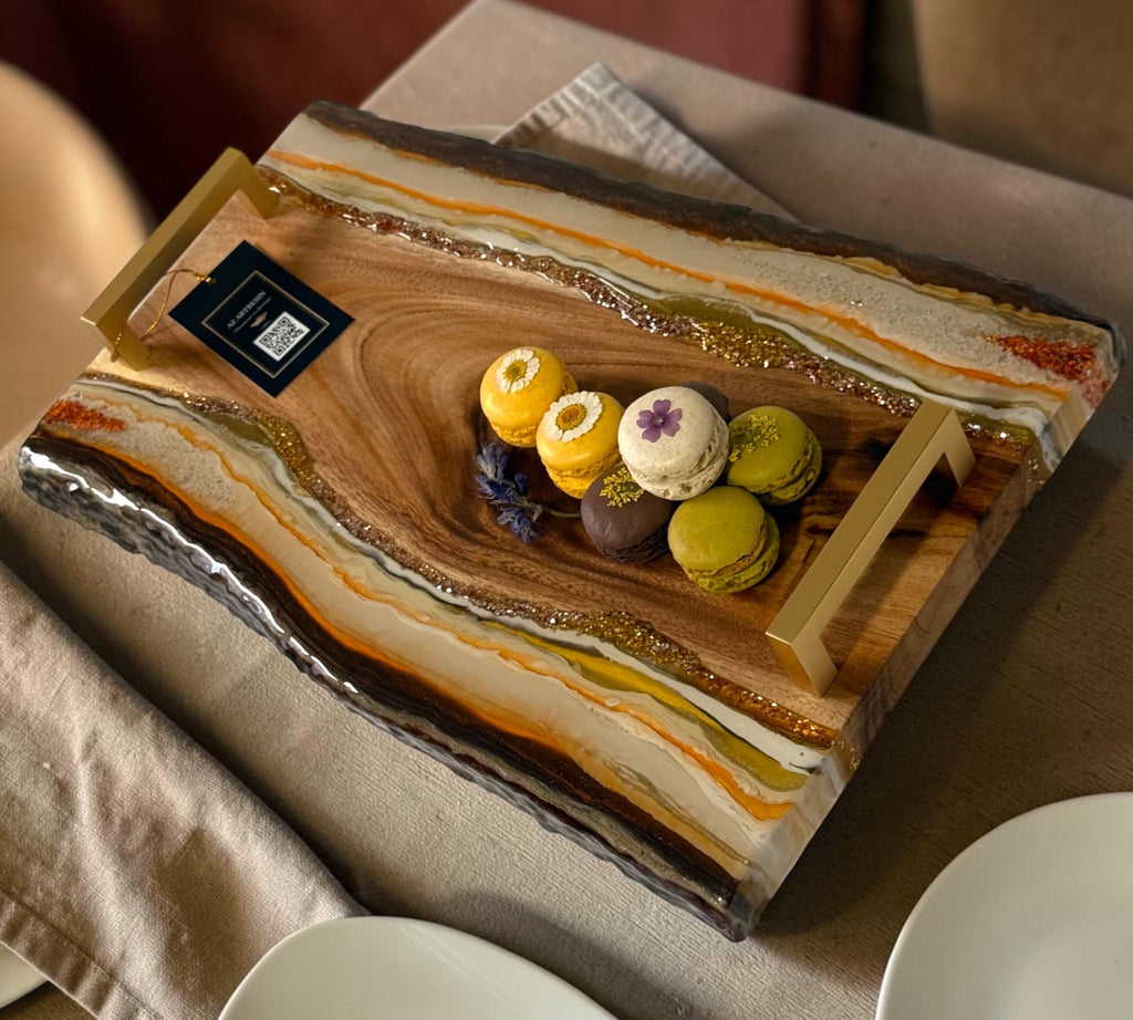 Handcrafted Geode & Wood Serving & Decorative Tray