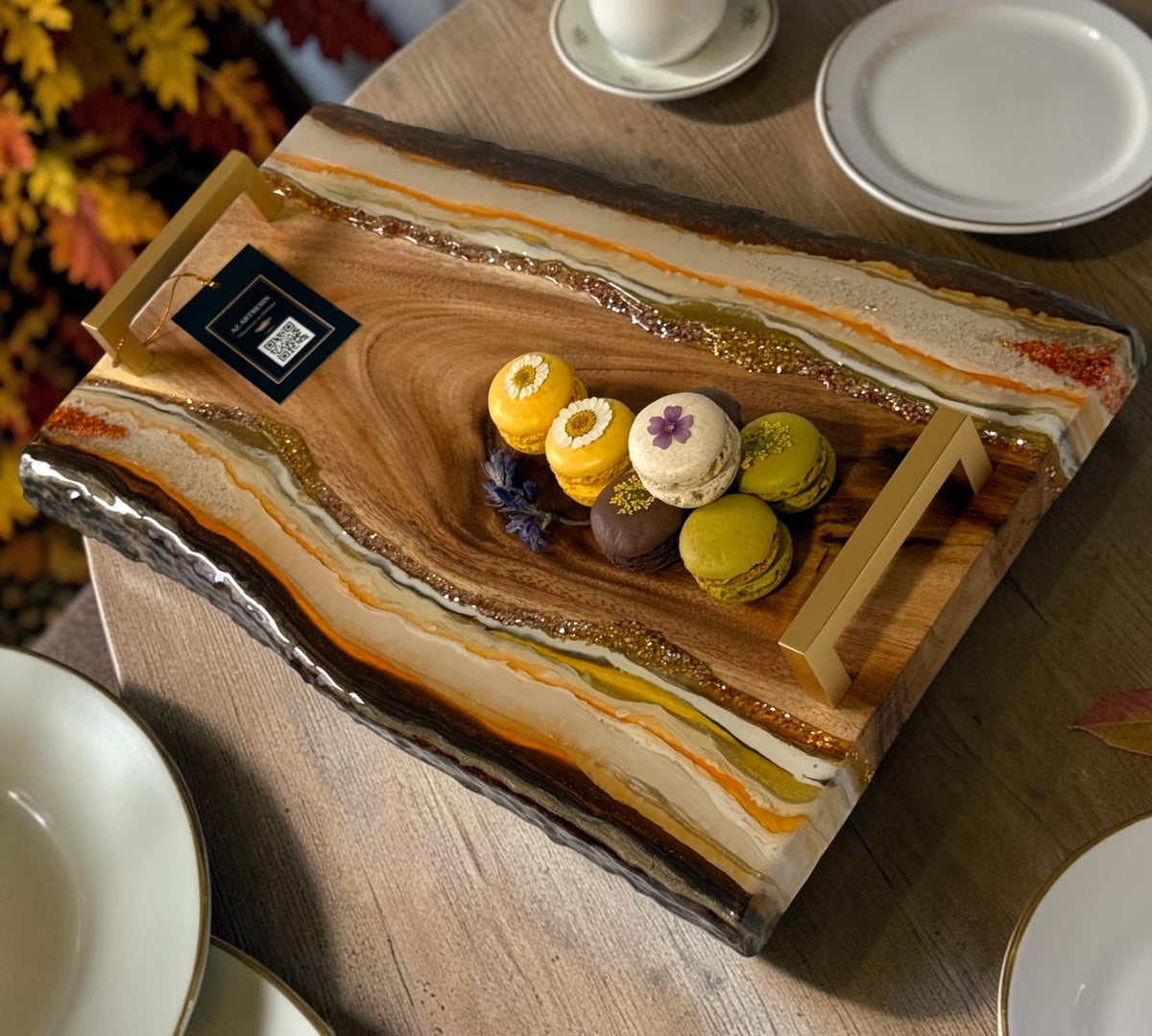 Handcrafted Geode & Wood Serving & Decorative Tray