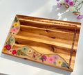 Floral Serving / Charcuterie Board – Handmade Pressed Flower & Gold Glitter Serving Tray