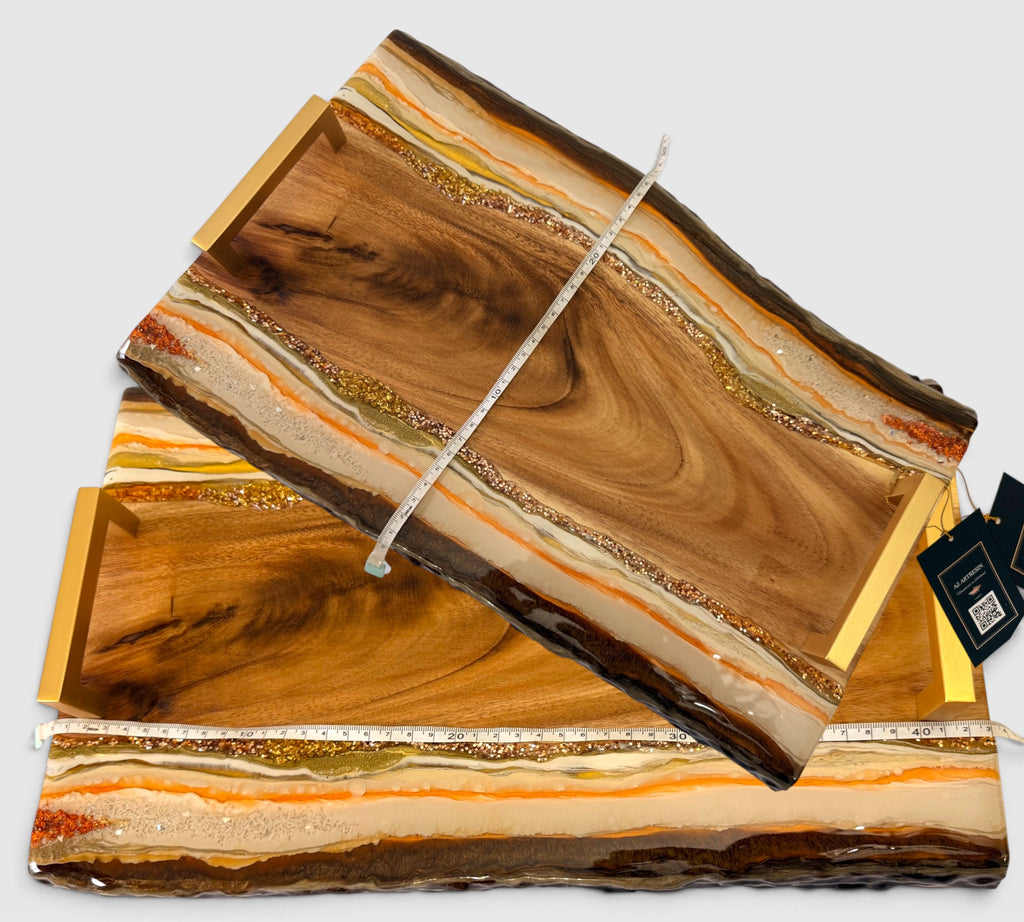 Handcrafted Geode & Wood Serving & Decorative Tray